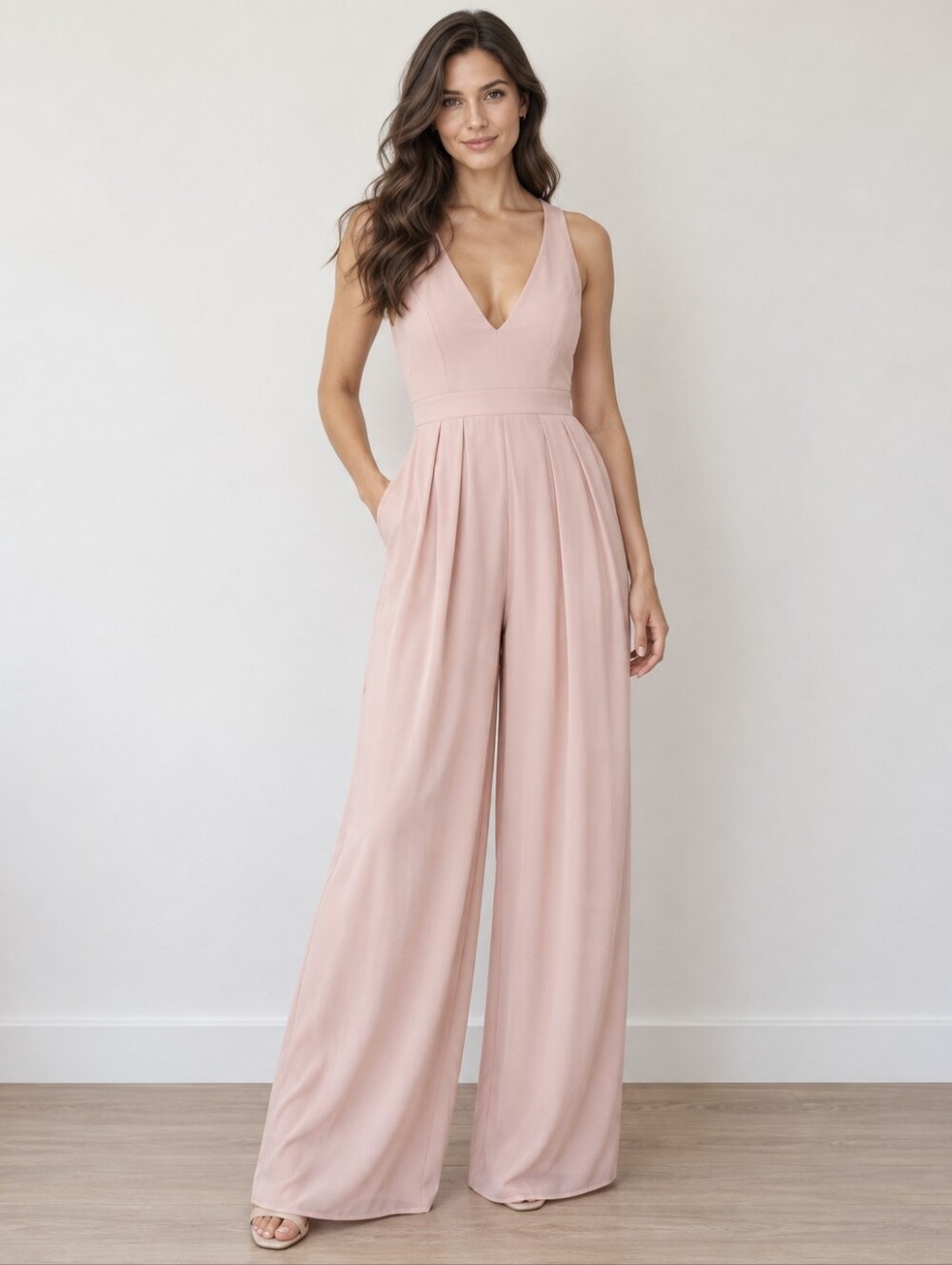 Dessy Collection Arielle 3046 Jumpsuit 8R Toasted Sugar Blush Bridesmaidm